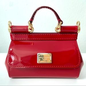 NEW DOLCE & GABBANA Micro Sicily Bag (Red Patent, Gold Hardware, Logo Pla…